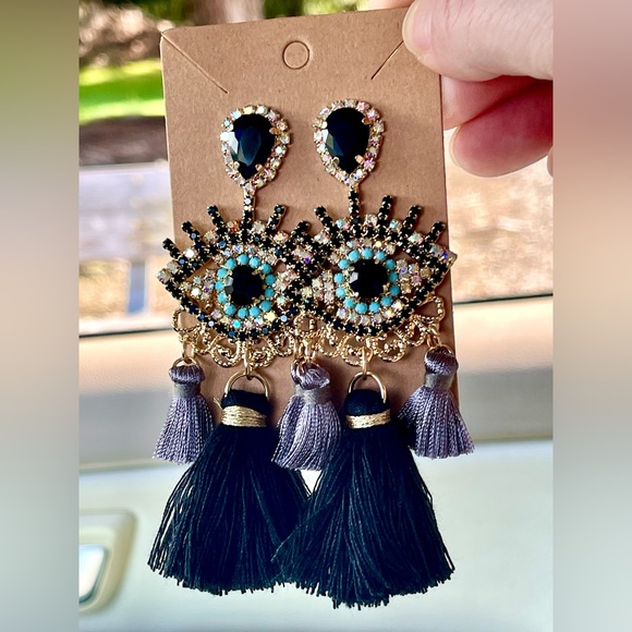 New all seeing eye beaded tassel earrings - Picture 1 of 2